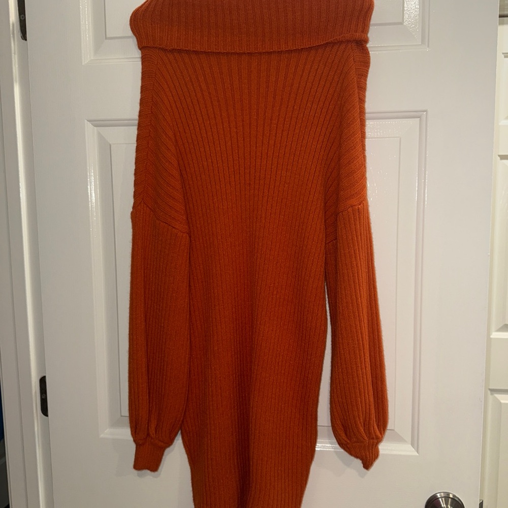 Women's Orange Turtle Neck Sweater Dress